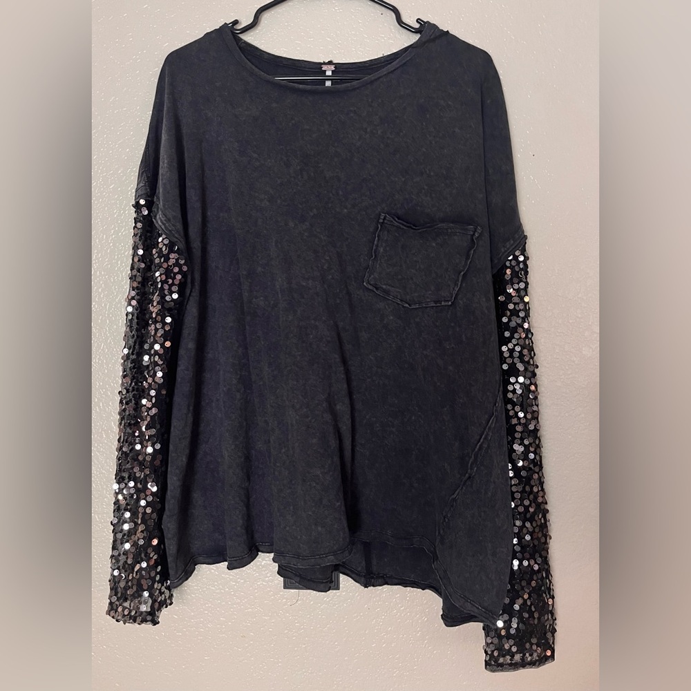 Free People Sequin Sleeve top